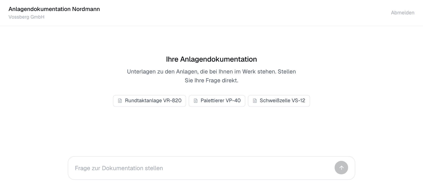 Startseite des Kundenportals mit den drei freigegebenen Anlagen als Chips